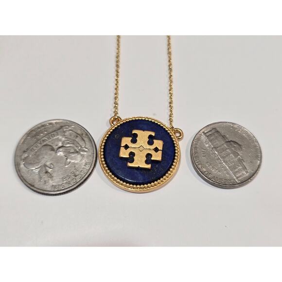 Tory Burch Kira Lazuli Logo Pendant Necklace on Delicate 16" Chain w/2" Extender - Picture 2 of 4